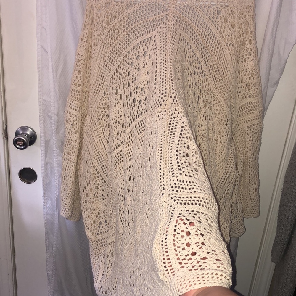 NWT Crochet Doily Cardigan in Cream HMWLBM fits up to a 5X Womens Long Cardigan - Picture 5 of 7